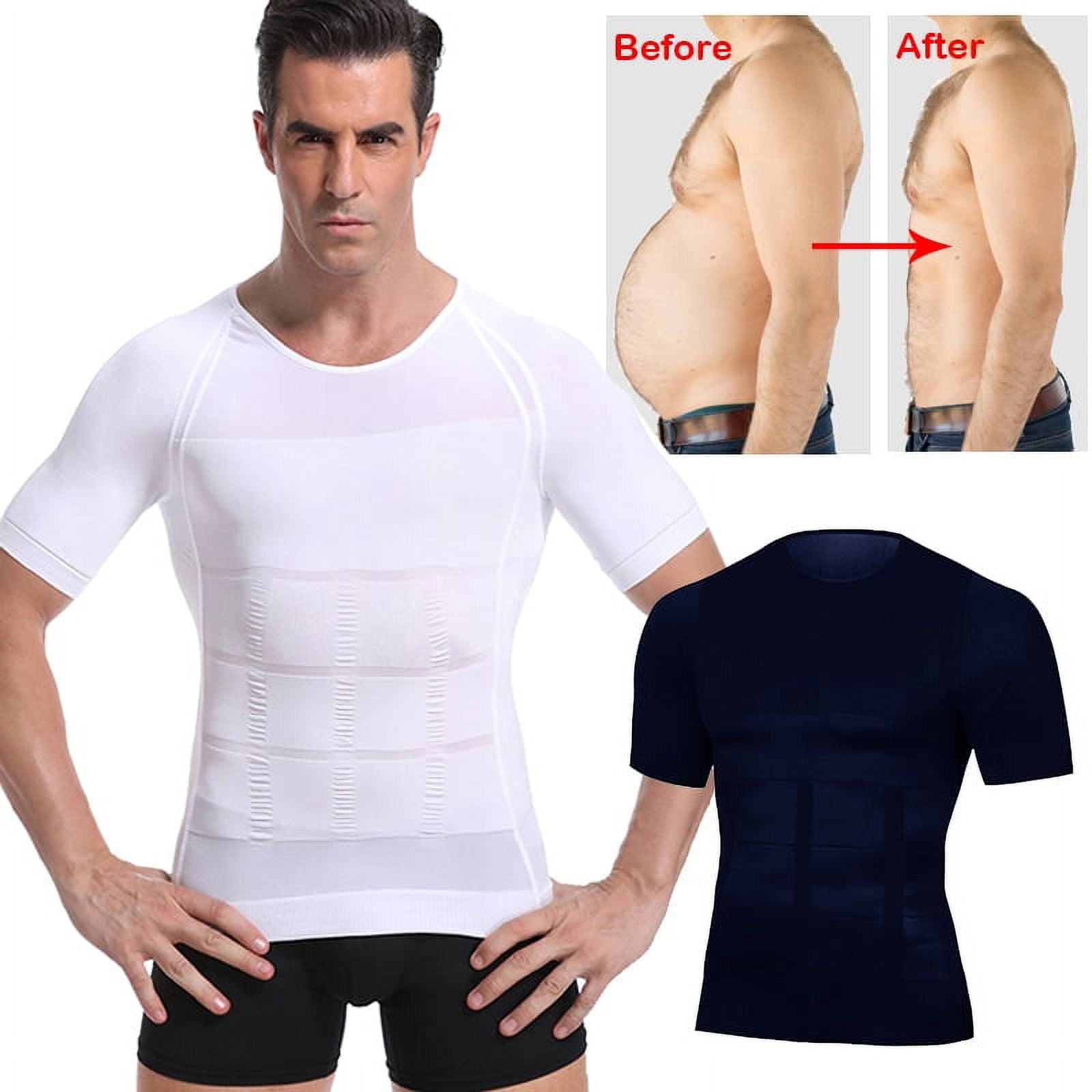 Men Body Toning T Shirt Body Shaper Corrective Posture Shirt Slimming Belt Belly Abdomen Fat Burning Compression Corset White XL Walmart