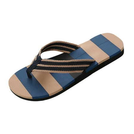 PEASKJP Men s Yoga Mat Leather Flip Flops Outdoor Thong Sandals with Arch Support (Blue 42)