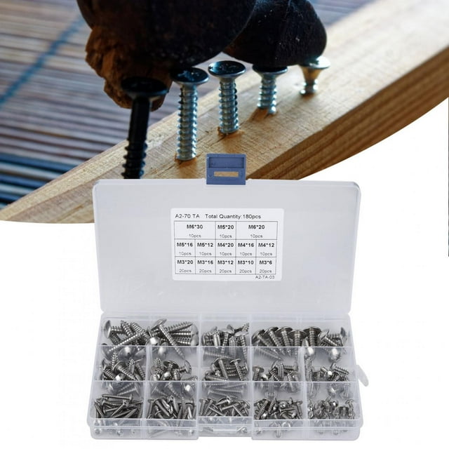 Stainless Steel Screws, Bearing A2-70 Self-Tapping Screws M3 M4 M5 M6 With Transparent Storage Box For Wall Hanging Picture Frame For Hinge