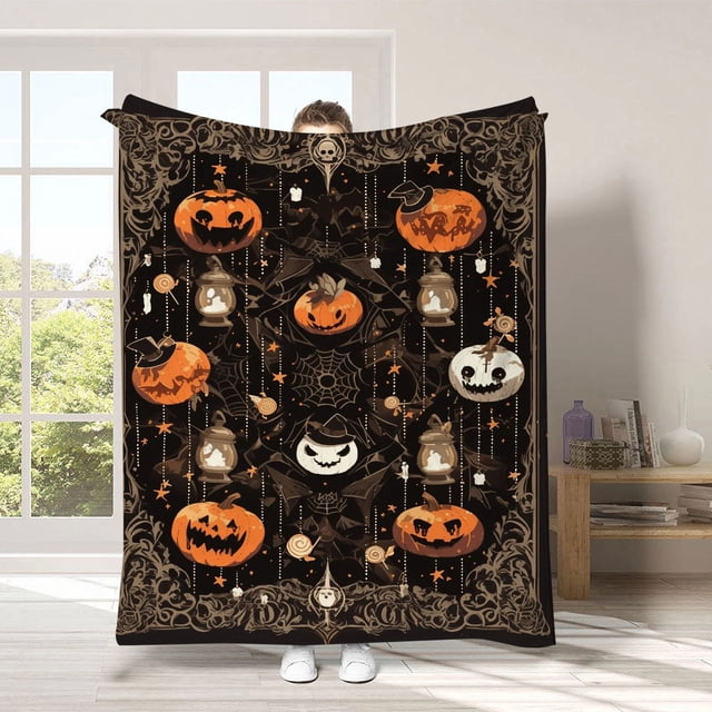 Manta de franela | Chal de Halloween | Estampado de calabaza y hoja de arce | Poliéster ligero para todas las estaciones | Funda para sofá cama de 70x100 cm