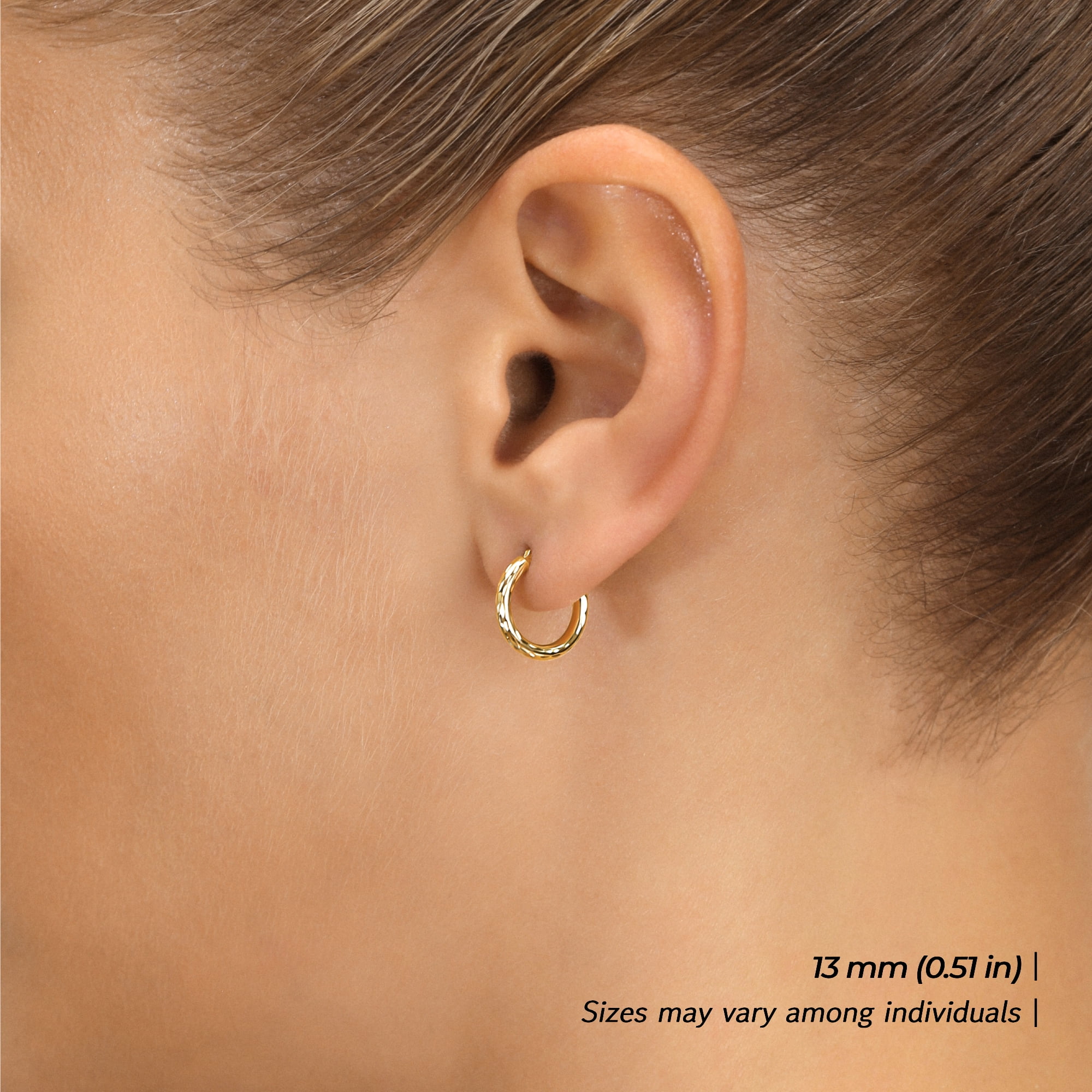 Tilo Jewelry 10K Yellow Gold Hand Engraved Full Diamond-Cut Round Hoop Earrings (13mm) for Women & Unisex