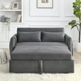 thumbnail image 4 of Holaki 55" Modern Convertible Sofa Bed with 2 Detachable Arm Pockets, Velvet Loveseat Sofa with Pull Out Bed, 2 Pillows and Living Room Adjustable Backrest, Grid Design Armrests, 4 of 11
