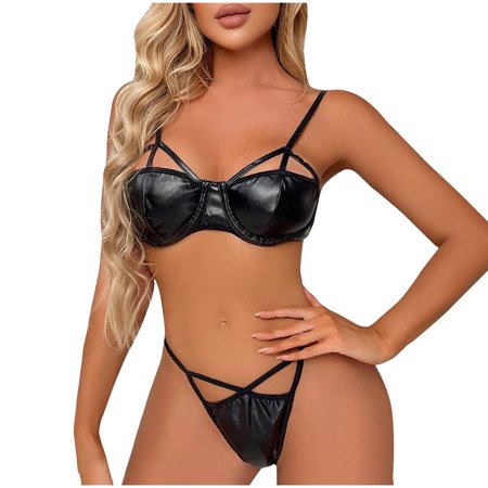 

Underwear Black Patent Leather Sexy Bra Underwear Two-piece Set briefs for women womens underwear underwear pack