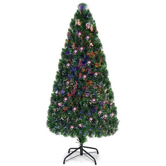 Costway 6Ft Pre-Lit Fiber Optic Artificial PVC Christmas Tree w/ Metal Stand