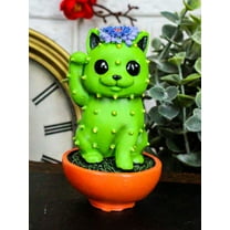 Ebros Maneki Neko Kitty Cat Faux Succulent Cactus With Flower In A Pot Figurine
