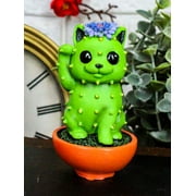 Ebros Maneki Neko Kitty Cat Faux Succulent Cactus With Flower In A Pot Figurine