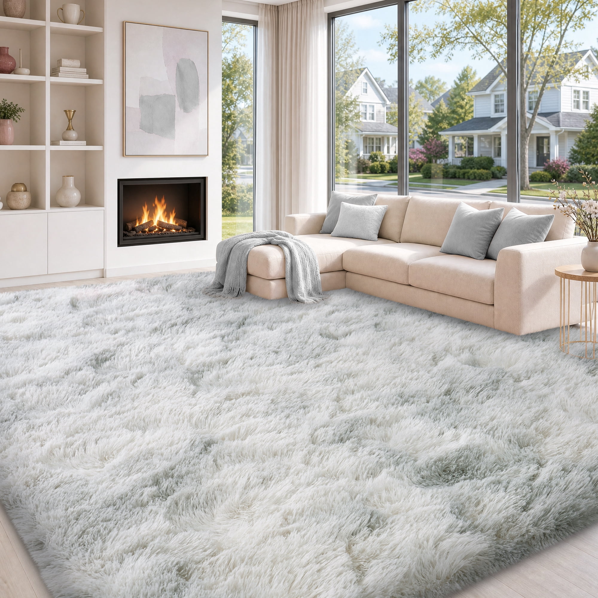 Tuzlier 8x10ft Area Rugs for Living Room Super Soft Fluffy Shag Plush Carpet Large Thick Easy to Clean Rug for Bedroom Dorm Gray