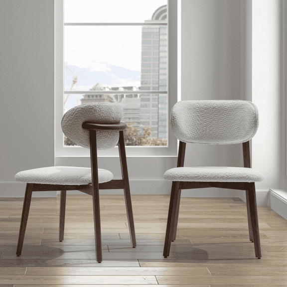 Bodrum Dining Chair Set of 2 Walnut Finish Upholstered Performance Fabric Dining Chair Accent Side Chair Dining Room Living Room Bedroom Restaurant Coffee Shop Fully Assembled by MELAGIO