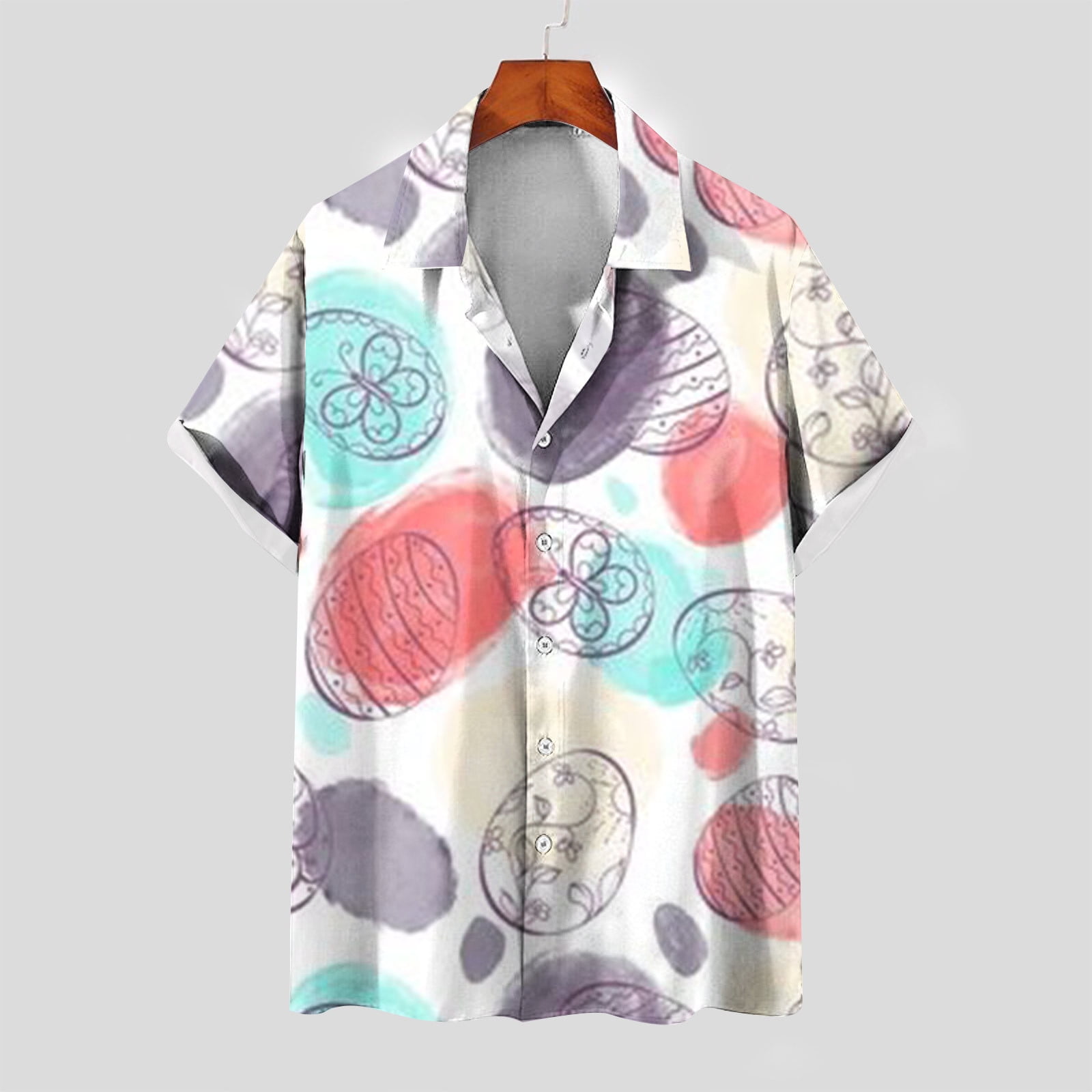 VBXOAE Easter Hawaiian Shirt for Men LooseFit Short Sleeve Button Down Beach Casual Shirts