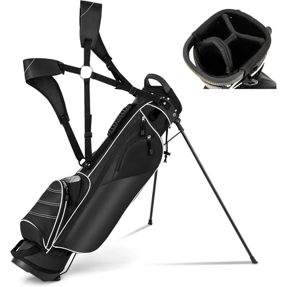 HOWEN Golf Stand Bag, 4 Way Divider Golf Bag with 4 Zippered Pockets, Cooler Bag, Rain Hood & Padded Shoulder Strap, Lightweight Portable Pitch n Putt Golf Clubs Bag for Men/Women