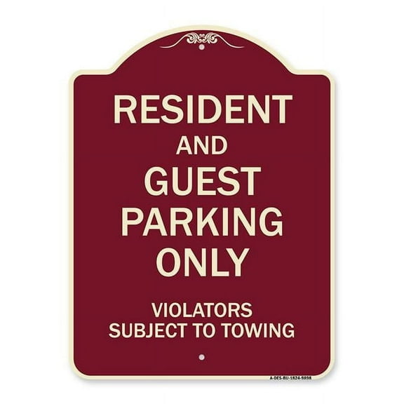 SignMission A-DES-BU-1824-9898 18 x 24 in. Designer Series Sign - Resident & Guest Parking Only Violators Subject to Towing, Burgundy