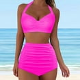 thumbnail image 2 of Hessimy High Waisted Bikini Set for Women Two Piece Tummy Control Vintage Swimsuit Retro Halter Bathing Suit with Bottom(Hot Pink,M), 2 of 8