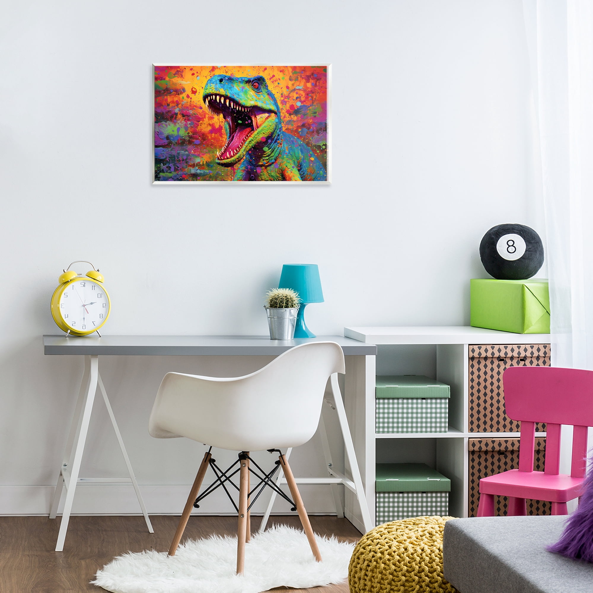 Stupell Industries Colorful T-Rex with Splatter Wall Plaque Art, design by Creative Studio