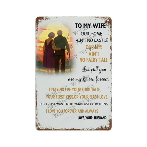 Old Couple To My Wife Tin Sign - 8x12 Inches, Vintage-Inspired Anniversary & Valentine's Day Gift for Wife
