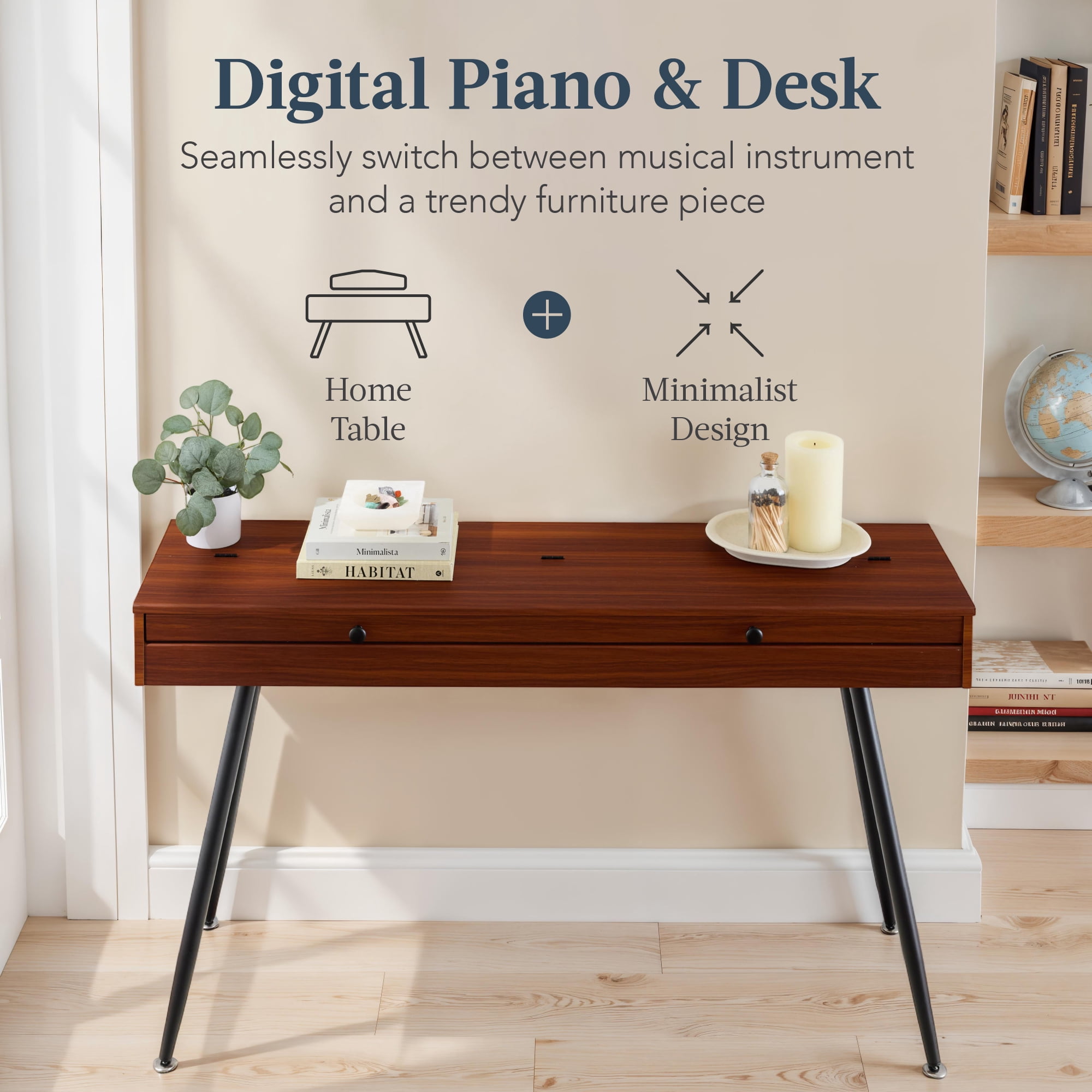 Best Choice Product Modern 88 Key Fully Weighted Desk Style Digital Piano w/ Metal Legs, 3 Sustain Pedal - Natural