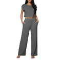 thumbnail image 2 of Vmvidoty Women's 2 Piece Outfits Loose Fit Tops Wide Leg Pants Short Sleeve Lounge Matching Sets Sweatsuits Dark Gray L, 2 of 5