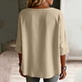 thumbnail image 6 of Craaazy Women's Plus Size Casual Linen Blend Top, V Neck 3/4 Sleeve Solid Color Button Up Blouse, Comfortable Shirt for Everyday Outfits, 6 of 7