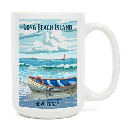 

15 fl oz Ceramic Mug Long Beach Island New Jersey Lifeboat on Beach Dishwasher & Microwave Safe
