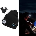 thumbnail image 3 of Invierno cálido Bluetooth LED luz de punto hombres para correr senderismo negro Negro con guantes kusrkot Sombrero de música cálido de invierno, 3 of 8