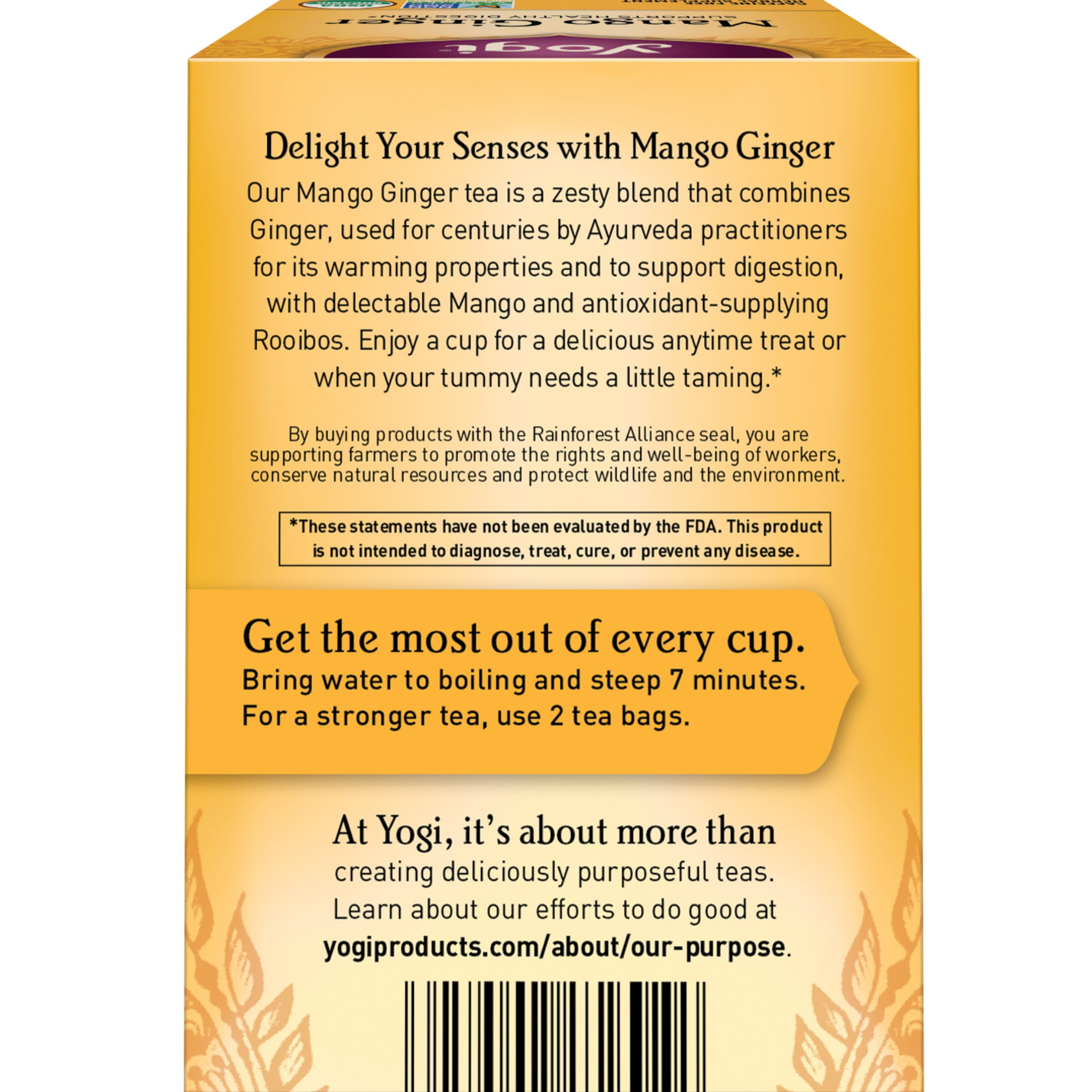 Yogi Tea Mango Ginger, Caffeine-Free Organic Herbal Tea, Wellness Tea Bags, 6 Boxes of 16
