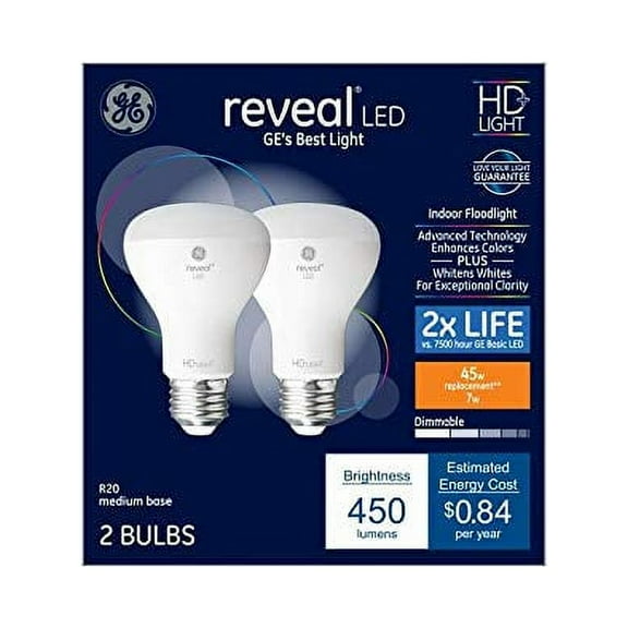 GE Reveal 2-Pack 45 W Equivalent Dimmable Soft White R20 LED Light Fixture Light Bulbs Medium Base E26