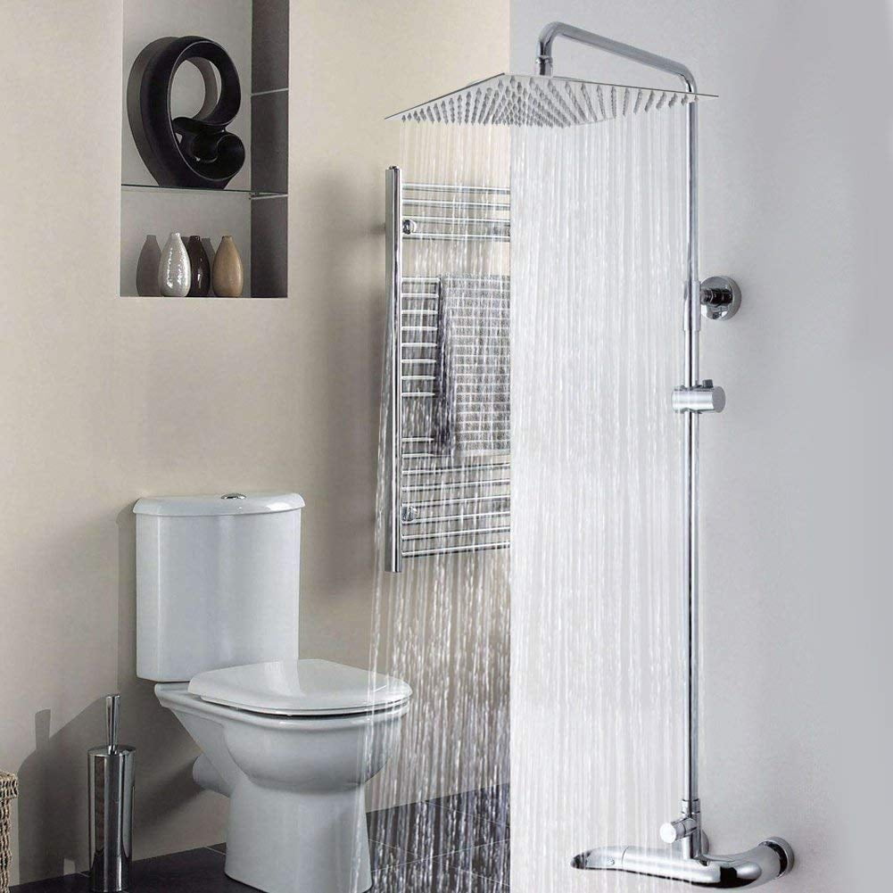 Shower Head, 12'' Stainless Steel Rainfall Shower  Rain Square Ultra-Slim Shower  (No Arm Included)