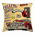 thumbnail image 1 of Cars Throw Pillow Cushion Cover, Filling Station Gasoline and Oil Drawing with a Realistic Car Design Art Print, Decorative Square Accent Pillow Case, 24 X 24 Inches, Sand Brown Red, by Ambesonne, 1 of 2