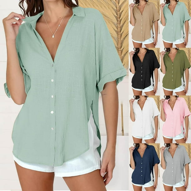 Camisas para mujer,Blusa informal de manga corta con estampado para mujer, cuello redondo, tela cómoda, ideal para uso diario y en casa, sopatenor