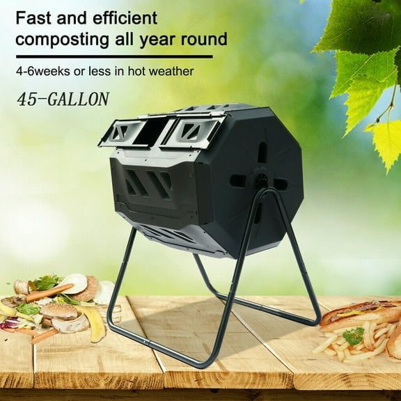 Compost Tumbler 45-Gallon Garden Waste Bin Fertilizer with Dual Rotating Chamber