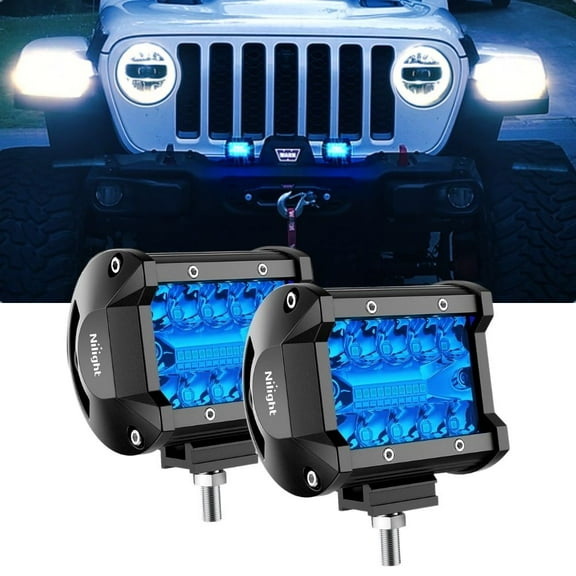 Nilight 3.8inch Led Light Pod Blue Triple Row 2Pcs 60W Flood Spot Combo Driving Fog Lights Fishing Hunting Emergency Safety Signal Deck Trailer Lights for UTV Pick-up Van Boat Tractor