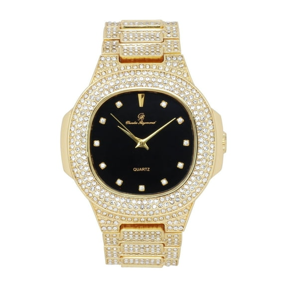 Charles Raymond Bling-ed Out Oblong Metal Mens Color on Blast Watch - 8475Color (ST10235DX GLD BLK)