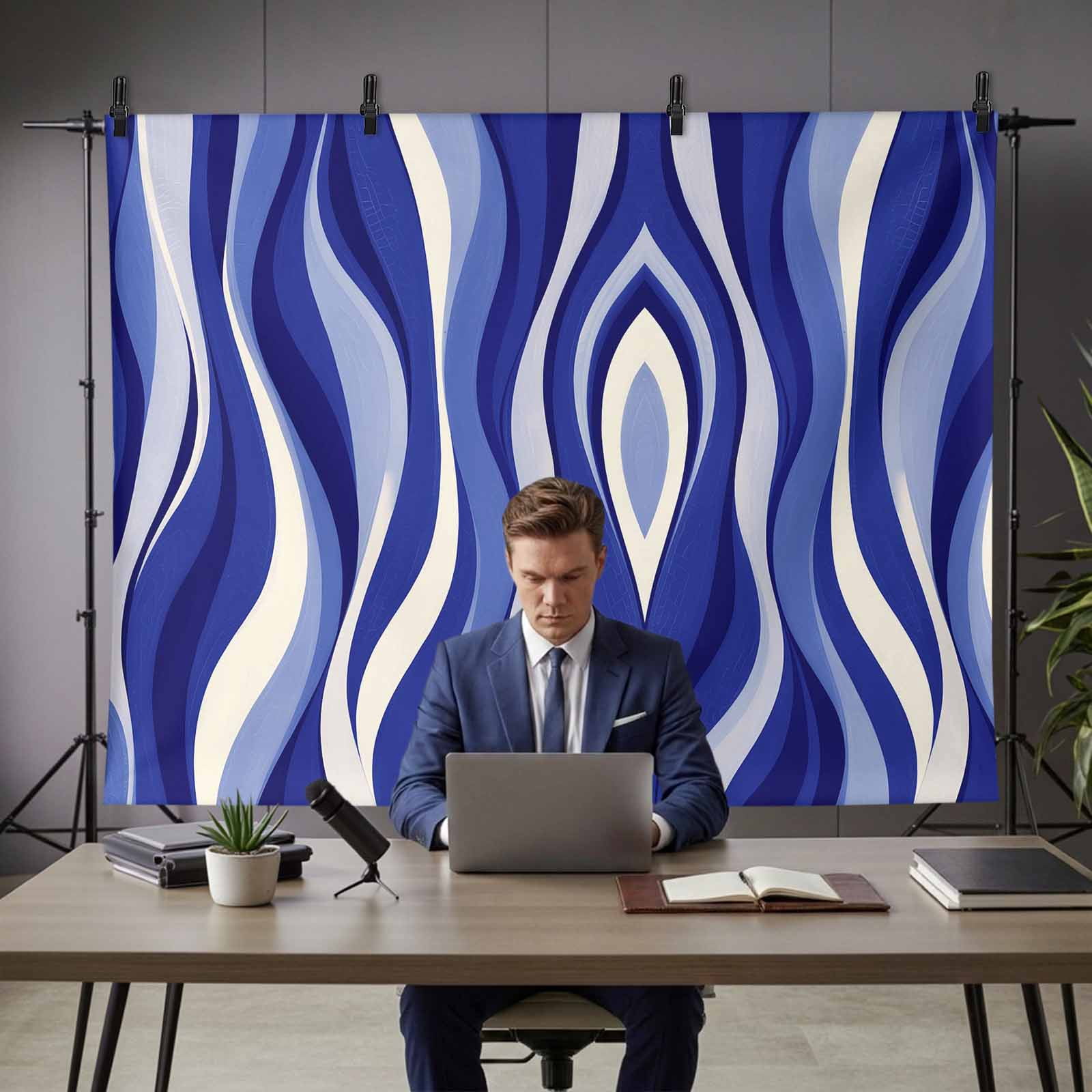 Blue Line Photography Backdrop 7x5FT, Gradient Abstract Twisted Wave Photo Backdrops, Background for Photography Studio Photo Studio Background, Back Drop for Photoshoot
