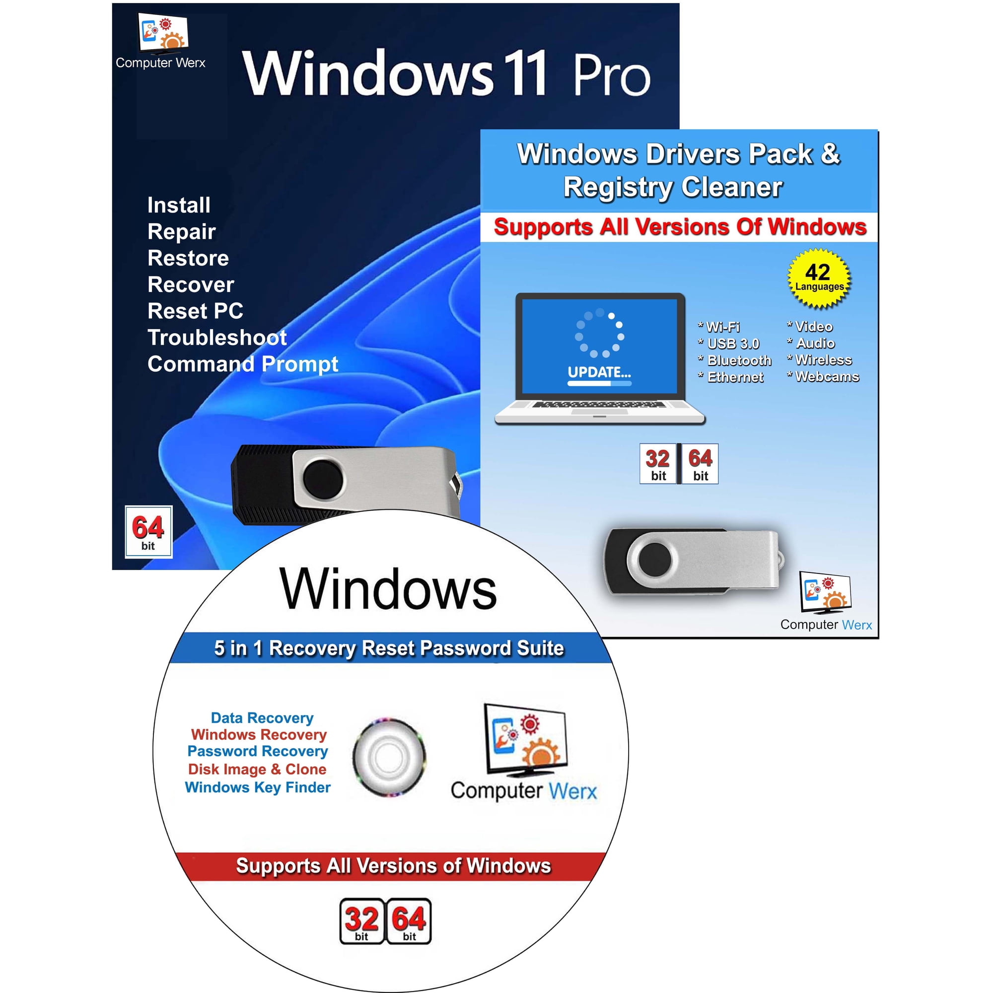 Computer Werx: Windows 11, Professional 64 Bit with Key (USB)