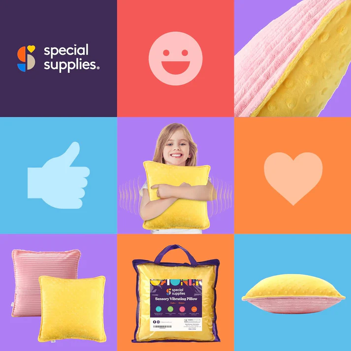 Special Supplies Sensory Vibrating Pillow - Pressure Activated Calm with 3 Modes, Voice Recording & Music - Textured Stimulation Bumps for Kids & Adults (Pink and Yellow)