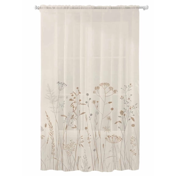 Sheer Curtains 84 Inches Long, Spring Floral Semi Sheer Curtains Light Filtering Window Treatment, Modern Abstract Art Pastoral Privacy Voile Drapes for Living Room Bedroom 52x84 Inch