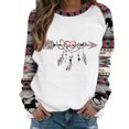 thumbnail image 1 of Camisa con estampado de plumas estilo étnico Honeeladyy para mujer, blusa con gráfico geométrico azteca occidental vintage, blusa informal de manga larga raglán, 1 of 4