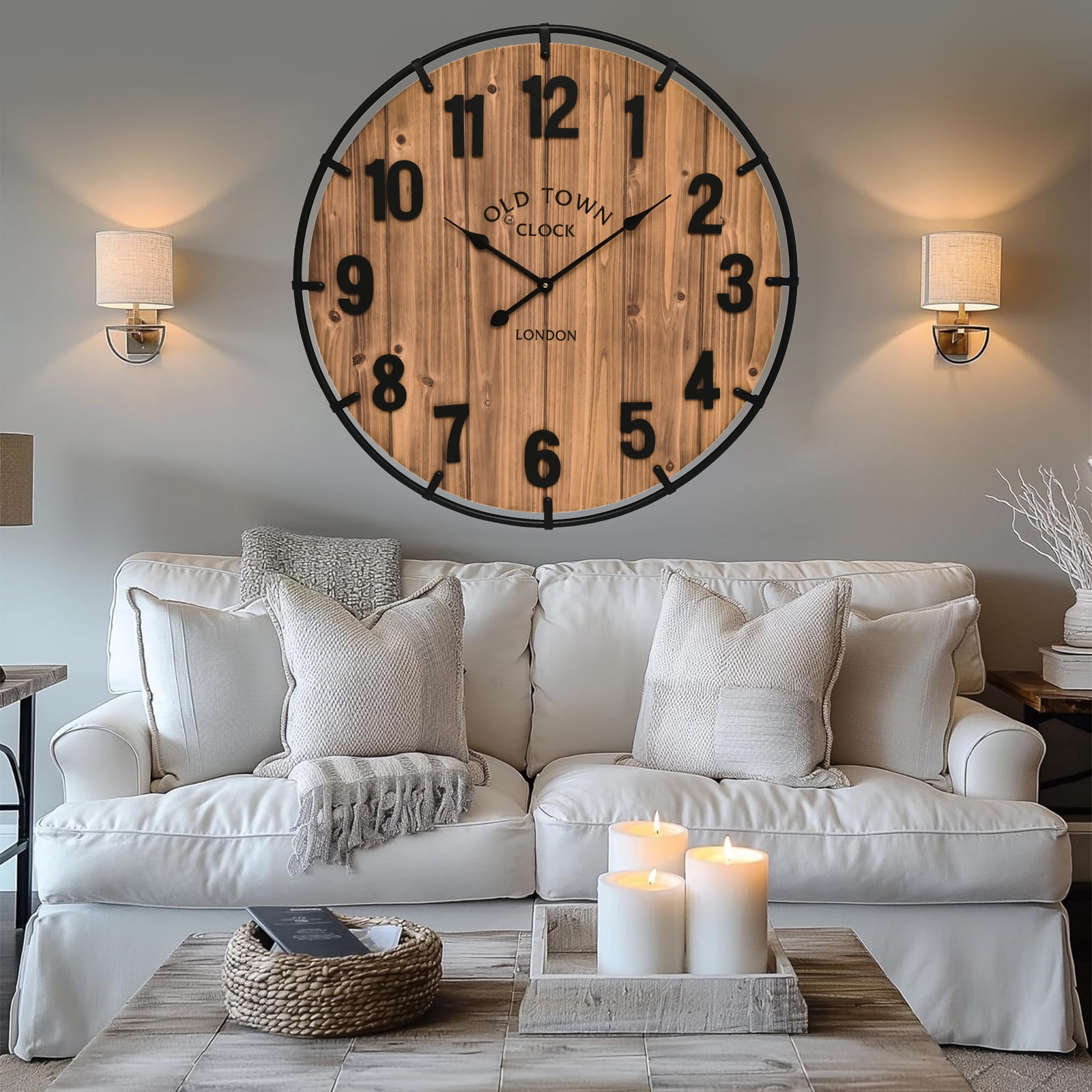 EMAX HOME 30.2-inch Silent Farmhouse Wall Clock, Vintage Wood Design with High-Precision Quartz Movement, Perfect for Living Room, Bedroom, or Office