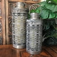 thumbnail image 4 of Moroccan Temple Lanterns, Luxury Floor Hurricanes, Set of 2, For LED or Wax Candles, Sealed Iron, Antiqued Patina, Hinged Top, 19 and 15 Inches, the Global Chic Collection, 4 of 7