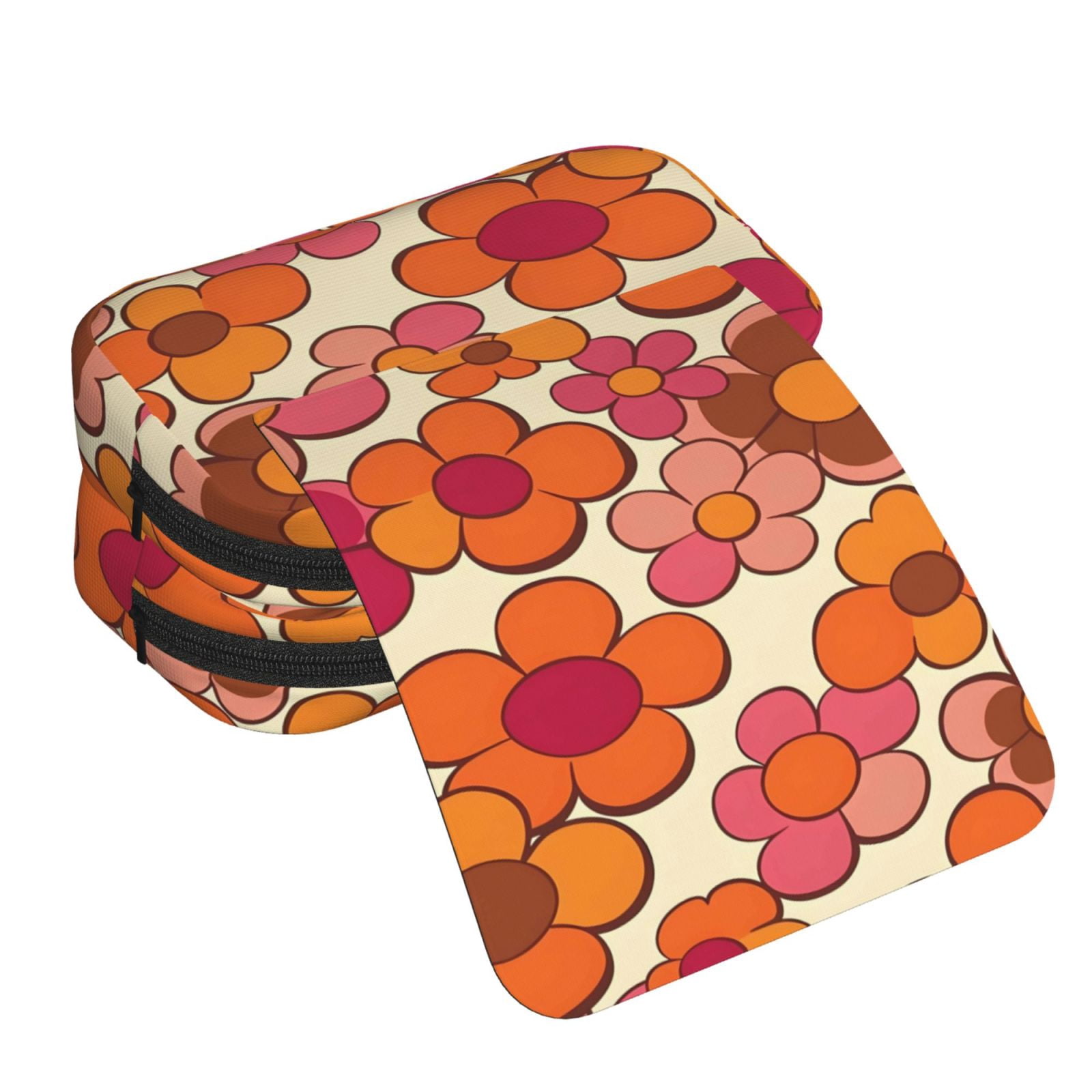 Large-Capacity Flip-Top Double-Layer Pencil Case, Multi-Functional Pocket Pen Case, Durable Stationery Organizer Retro Groovy Flowers Pattern (12)