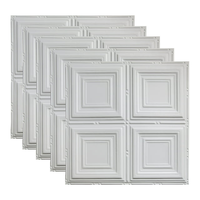 Great Lakes Tin Syracuse Matte White 2ft x 2ft Nail Up Ceiling Tiles (5 Pack)