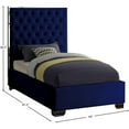 thumbnail image 6 of Maklaine Contemporary Solid Wood and Velvet Twin Bed in Navy, 6 of 8