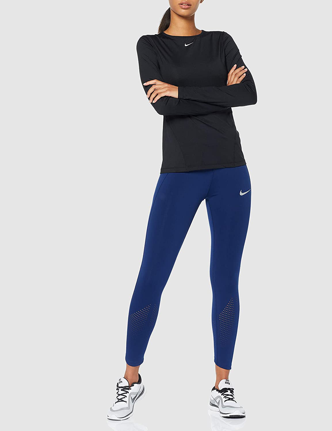 Women's Nike Pro Long-Sleeve Mesh Top - Black - Size M