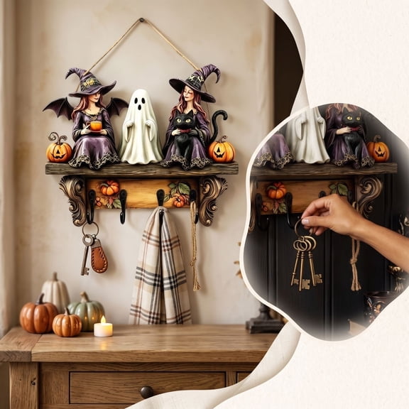 Halloween Decoration for Home Indoor Outdoor Clearance Under $15.00! Wooden Witch-shaped Wall-mounted Rack A Halloween Indoor Decoration Featuring A 2D Designs And Four Hooks For Hanging Items.