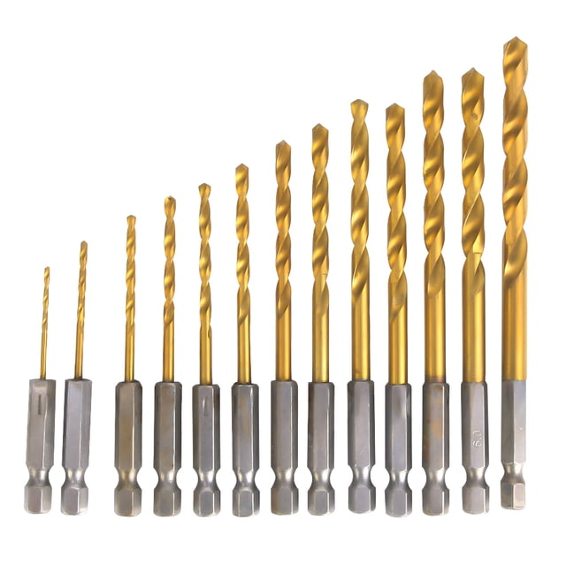 Juego de 13 brocas de acero de alta velocidad con vástago hexagonal de 1/4 de pulgada, de 1,5 a 6,5 mm, para madera, plástico y metal
