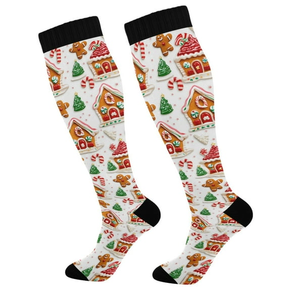joogoo Gingerbread Christmas Long Socks Women Men Knee High Sock