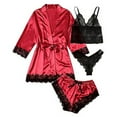 thumbnail image 5 of Ciana Women's 4 Piece Lace Satin Pajama Lingerie Set w/Bra, Panties, Robe, Shorts (Red, Extra Large), 5 of 5