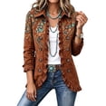 thumbnail image 3 of Womens Floral Print Blazer Ruffled Lapel Collar Long Sleeve Jacket Casual Office Daily Single Breasted Vintage Fall Outerwear Coffee S, 3 of 7