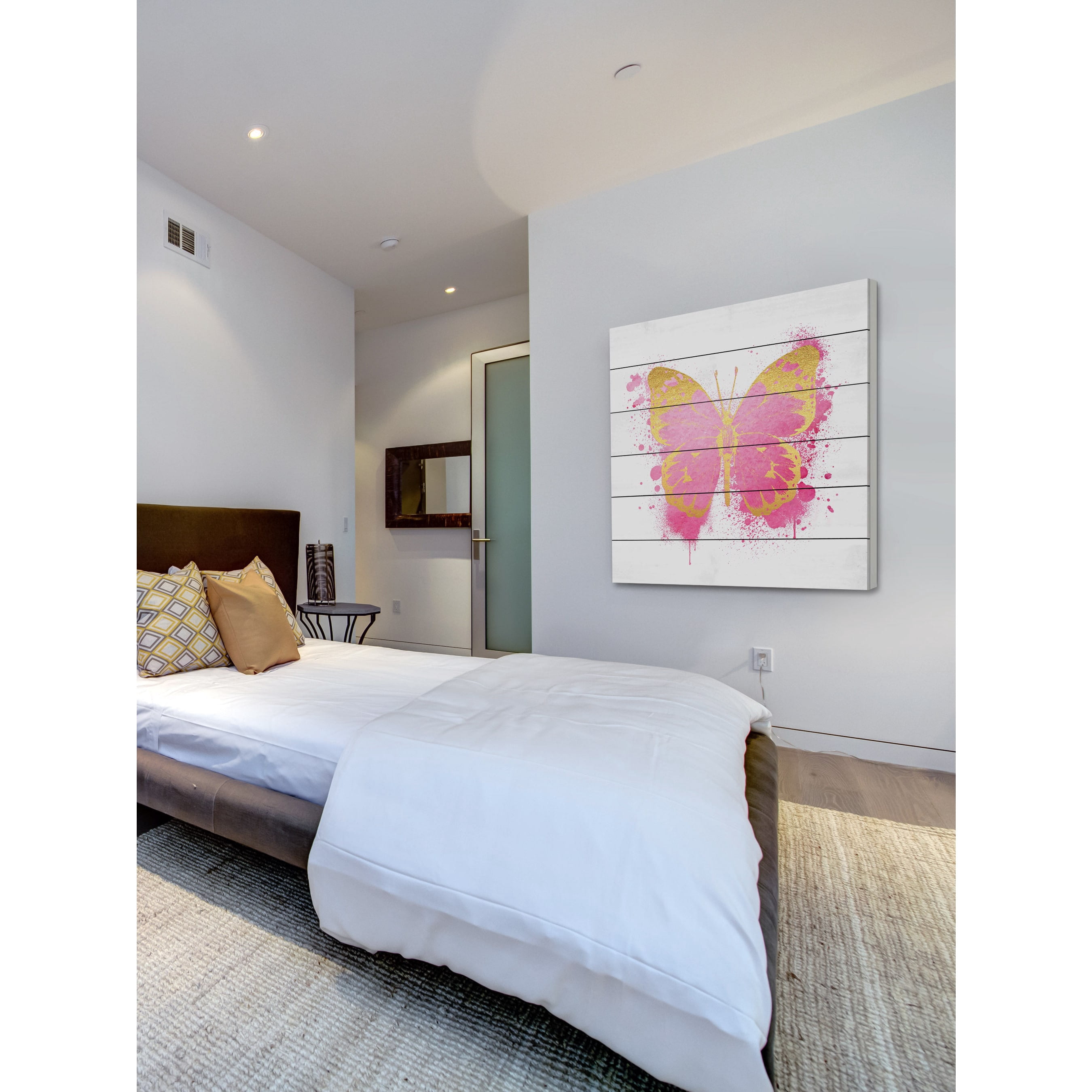 Marmont Hill "Butterfly Gold Pink" by Amanda Greenwood Painting Print on White Wood