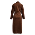 thumbnail image 4 of Women's Belted Button Down Shirt Dress Casual Lapel a Line Pleated Tunic Shift Midi Long Dress Brown, 4 of 5