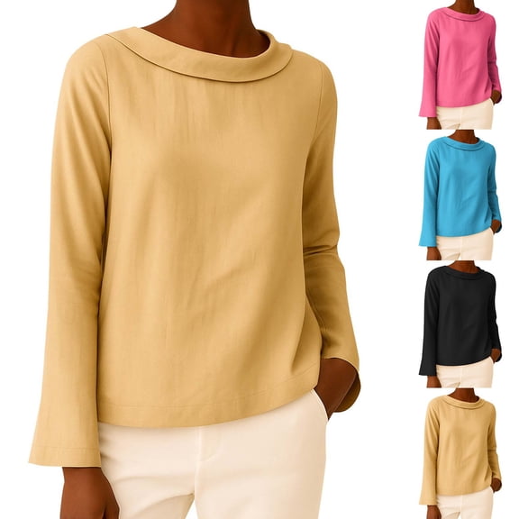 Womens Clothing Kelon Ladies Tops and Blouses Long Sleeve Cowl Neck Going Out Clothes Outfits 2026 Fashion Clothes Vacation Outfits, S